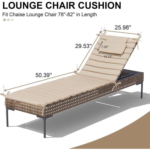 Crestlive Products Chaise Lounge Cushion Outdoor Set of 2, Foldable Waterproof Pool Lounge Chair Cushions with Straps, Lounger Cushions for Outdoor Furniture, 80''Lx26''W (Beige)