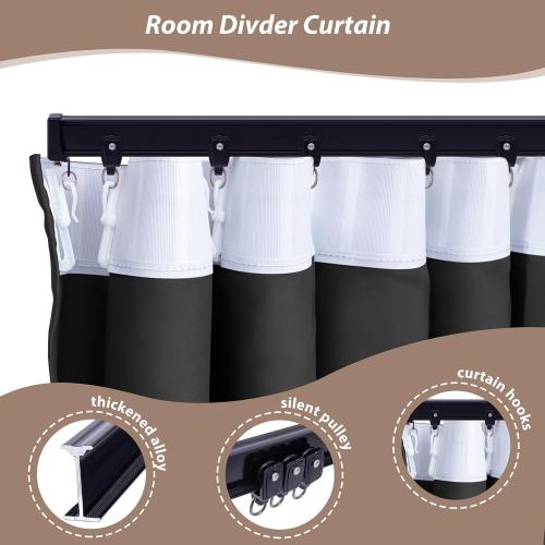Room Divider Curtains with Ceiling Curtain Track Set Window Curtain for Bedroom,Living Room Total Blackout Thermal Insulated Privacy Ceiling Track Curtain W 15 × H 9 FT Deak-Grey drape&Black track