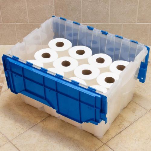 Storage Container, Nesting and Stackable Plastic Storage Box with Lid Attached, Clear Tote for Garages, Closets, and Moving,