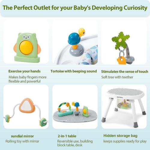Time Followers® 6-in-1 Baby Activity Center | Jumpers and Bouncers | 4 Stage Grow Stationary Standing Toddler Play Table | Shower Gift | Infant Essential for Baby Ages 6-36Month (White)