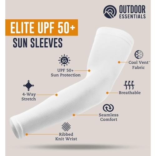 White and Black OutdoorEssentials UV Sun Protection Arm Sleeves - Compression Arm Sleeve, UV Arm Sleeves Men, Women - Golf Cooling Sleeves