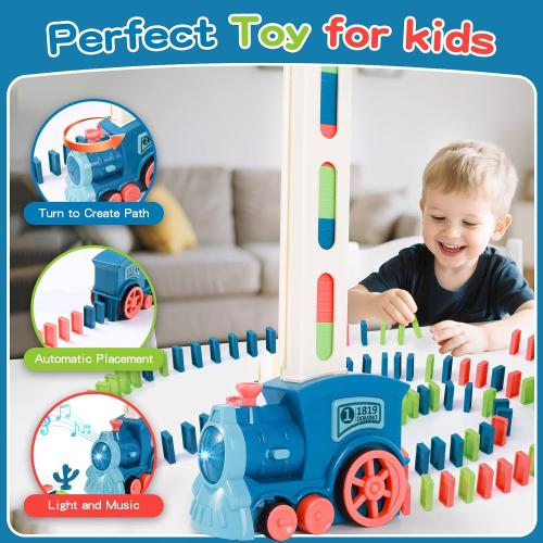 220Pcs Domino Train Toys, Automatic Dominoes Building Train Set for Kids 2-4 4-8, Stacking Kids Games Stem Montessori Educational Toys for 3 4 5 6 7 8 Year Old Boys Girls Easter Birthday Gifts