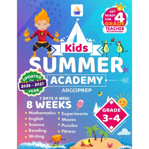 Kids Summer Academy by ArgoPrep - Grades 3-4: 8 Weeks of Math, Reading, Science, Logic, Fitness and Yoga | Online Access Included | Prevent Summer Learning Loss