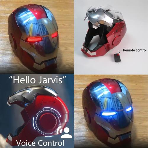Javis Cool Mark 5 Helmet Silver Voice Control/Sensing/Remote Control Open/Close with Sounds & LED Eyes Light Up Super Hero 1:1 Model Cosplay Prop for Halloween Christmas and Birthday.