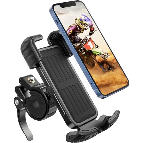 Bike Phone Holder Mount, [Super Stable Metal] Motorcycle Phone Mount with Security Lock, Bicycle Phone Holder Handlebar with Soft Cushion & Adjustable Clip Compatible with 4.7''-6.8'' Phone