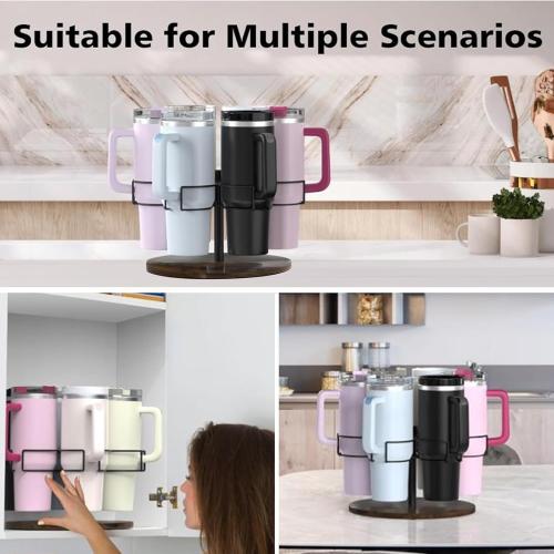 Rotatable Tumbler Organizer for 40 oz Cups, 6-Slot Tumbler Holder Organizer, Rotating Water Bottle Holder 40 oz Tumbler Storage Rack with Wooden Base for Kitchen Bottles Organization
