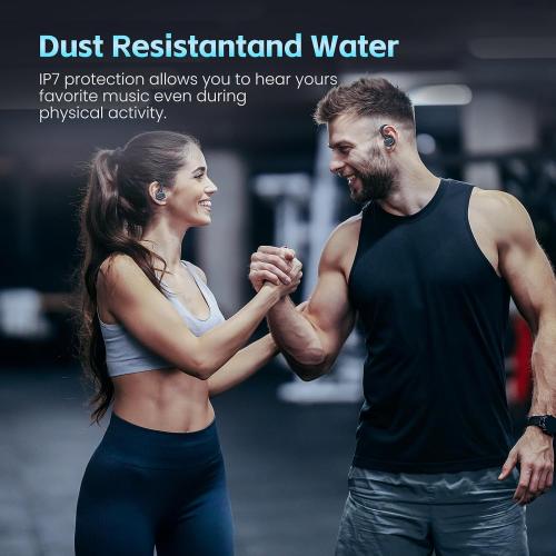 Color Black  Wireless Earbuds Bluetooth Headphones Sport, 2024 Bluetooth Earbuds Stereo Ear Buds, Noise Cancelling Mic, IP7 Waterproof Headset for Workout/Running Black