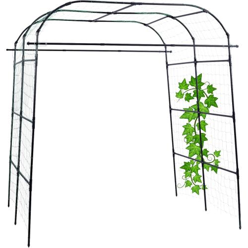 Garden Arch Trellis 71L x 75W x 83H Tall Polyethylene-Coated Stainless Steel Garden Trellis for Climbing Plants Outdoor and Cucumber Grapevine Trellis | Gardening Trellis with Flange and Netting
