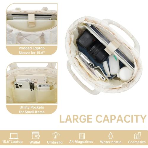 Puffer Tote Bag for Women, Quilted Bag with Zipper, Small Tote HandBags for Work, Travel