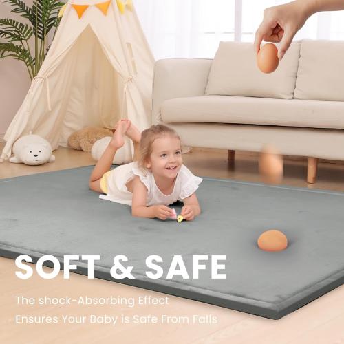 Huloo Sleep Baby Play Mat for Floor,1.3 Thick Memory foam Tummy Time Mat,Soft Coral Velvet Nursery Rug,Extra Large Non Slip Crawling Mats for Living Room(Dark Gray)