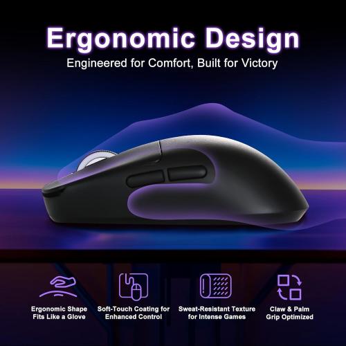 R1 SE  Gaming Mouse, 18000 DPI, High-Precision PAW3395 SE Sensor,55g Lightweight, Tri-Mode 2.4G/BT5.0/USB-C Wireless Mouse, Programmable Ergonomic Mouse Suitable for Laptops/PC/Mac (Black)