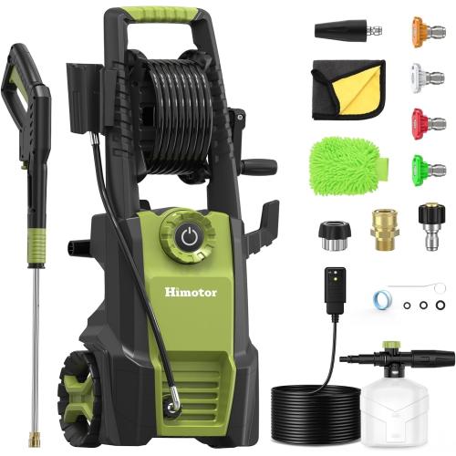 Green and Black Pressure Washer with Adjustable PSI Switch, 4500PSI Max 3.0 GPM Electric Power Washer with 5 Nozzles & 500ml Foam Cannon, Portable High Pressure Washer for Cars, Fences, Patios and Driveway Cleaning