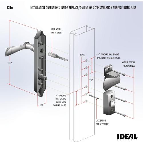 Ideal Security 1216 Surface Mount Storm Door Handle with Lock and Key for 1 – 1 ½ inches Thick Doors (Black, 4-Posts)