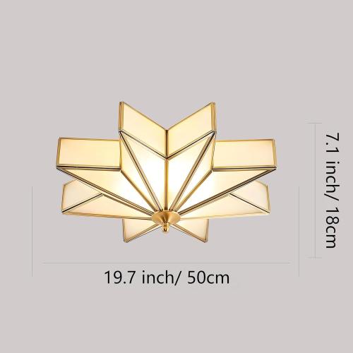 LIGHTLAND 19.7 Inch Flush Mount Star Ceiling Light, 4 Lights Brass Ceiling Lamp with Glass Lampshade, Art Deco Close to Ceiling Light Fixtures for Bedroom Living Room Entryway Hallway, Gold