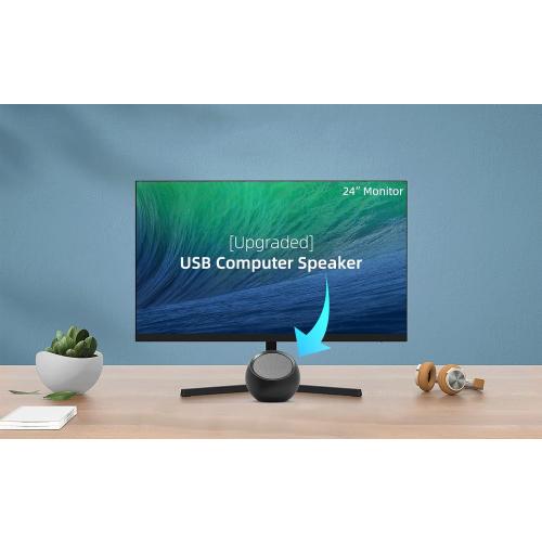 [Single] Computer Speaker for Desktop PC, USB-Powered, Plug-n-Play, Wired, External Speaker for Laptop, with Crystal-Clear Sound, Loud Volume, Rich Bass, Built-in USB-C Adapter for Full Compatibility