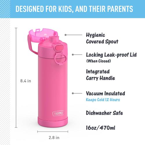 THERMOS FUNTAINER Water Bottle with Spout, 16oz, Neon Pink