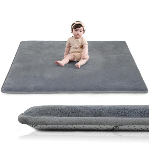 Baby Play Mat for Floor,1.3 Thick Elasti-Foam 50×50 Playpen Mat for Tummy Time,Water Repellent Soft Coral Velvet for Toddler,Infant,Kids,Non-Slip Backing Safe for Crawling(Dark Grey)