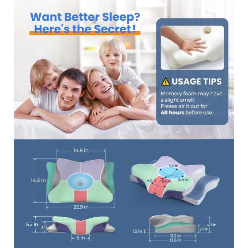 Ultra Pain Relief Cooling Pillow for Neck Support, Adjustable Cervical Pillow Cozy Sleeping, Odorless Ergonomic Contour Memory Foam Pillows, Orthopedic Bed Pillow for Side Back Stomach Sleeper