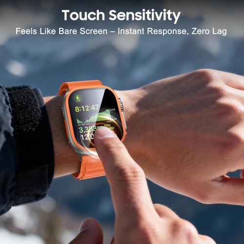 Uyiton for Apple Watch Ultra 3/2/1 Screen Protector - Titanium Alloy Frame & 9H Tempered Glass, Military Protection [Keep Original] Touch Sensitive iWatch Ultra Screen Protector 49mm, Orange, 2 Pack