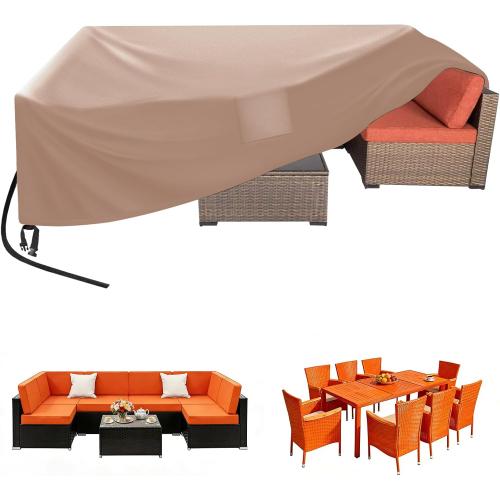 Rectangular Patio Table Cover, Waterproof, Khaki | Kovshuiwe Garden Furniture Covers for Shade and Rain Protection Fits Outdoor Dining Table and Chairs Furniture