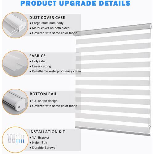 Zebra Roller Shades, Dual Layer Roll Up Blind for Living Room, Semi Sheer Shades Window Privacy Light Control for Day and Night, (Maximum Height 72inch, White Color, Width 28 inch)