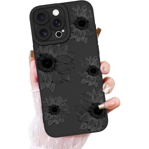 Black Flower for 16Pro Max OOK Floral Case for iPhone 16 Pro Max Case, Cute Sunflower Floral Blooms Design Soft TPU Shockproof Protective for Women Girls Phone Cover - Black Flower