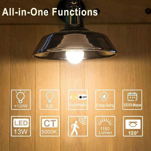 Motion Sensor Light Bulbs Outdoor 4 Packs 13W(100W Equivalent)