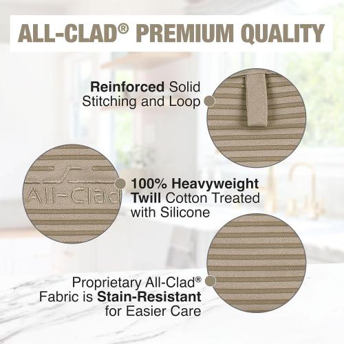 All-Clad Premium Pot Holder & Hot Pad: Heat Resistant up to 500 Degrees - 100% Cotton, 10x6.25 Hot Pad for Kitchen and Barbeque, 2-Pack, Mushroom