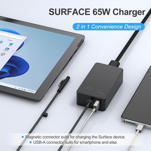 65W Surface Pro Laptop Charger-for Microsoft Surface Pro Charger Windows Surface Laptop 7,6,5,4,3,2,for Microsoft Surface Pro10,9,8,7 ,7,6,5,4,3,X,Surface Book3,2,1,Surface Go Tablet,Support 44W,10FT