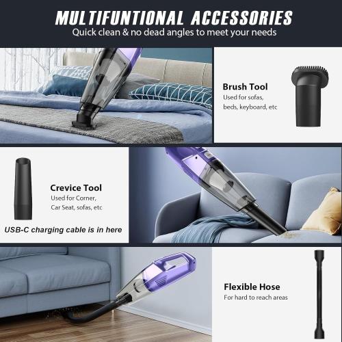 NO ACCESSORIES Handheld Vacuum Cordless – Car Vac Portable with 8KPA  Low Noise, Lightweight Hand Held Vacuum Cordless Rechargeable for Car/Home/Dust/Pet Hair, Mine Portable Vacuum