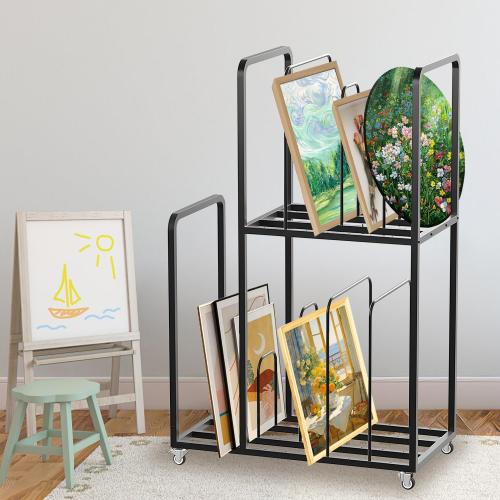 Art Canvas Storage Rack, Metal Art Drying Rack with Wheels, Adjustable Paint Drying Stand, Large Canvas Boards Rack for Classroom, Art Studios, Artwork, Schools, Gallery