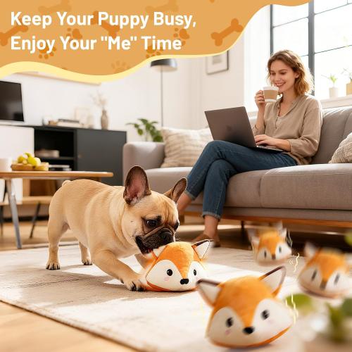 Interactive Fox Puppy Toy for Boredom Relief - Automatic Self-Moving, Bouncing & Vibrating with Sound for Entertainment & Play | Rechargeable & Chew-Resistant for All Breed Sizes