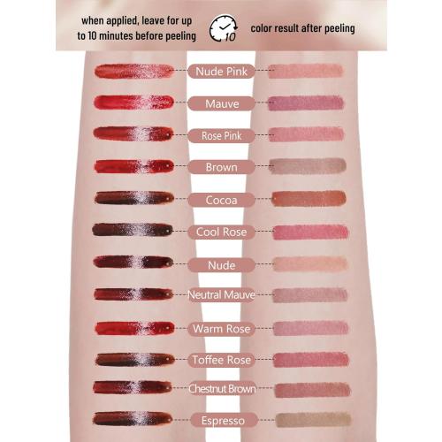 Lip Stain Peel Off Lip Liner Stain with Tweezer, Long Lasting Matte Lip Tint Tattoo, Highly Pigmented Color Lip Makeup, Waterproof Lipstick, Transfer-proof Lipstain for Women, Nude