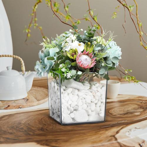 Tioncy 6 Pieces 6 x 6 Acrylic Square Vases for Centerpieces Clear Plastic Vase Cube Flower Vase Bulk for Wedding Centerpieces Home Office Floral Plant Succulent Pots Planters