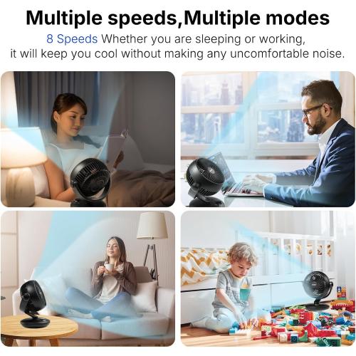 Size 10 Color Black Fan for Bedroom with Remote,Ultra Quiet Desk Fan,with 3 Modes,8 Speeds,9-Hour Timer,10 inch,High-Velocity Cooling,Auto Oscillation,for Home,Dorm&Office