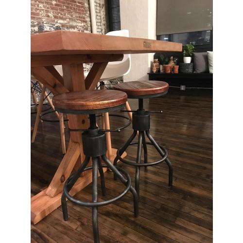 LOKKHAN Set of 2 Industrial Bar Stool-Vintage Adjustable Round Wood Metal Swivel Bar Stool-Cast Iron-23-30 Inch Tall Counter Bar Height Farmhouse Kitchen Stools