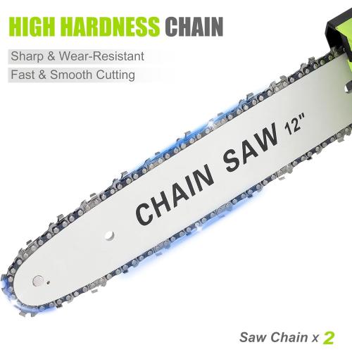 FASTPRO 12 Cordless Chainsaw, 20V 4.0Ah Brushless Chain Saw Kit with 2 Batteries and 2 Saw Chains, For Wood Cutting & Tree Trimming