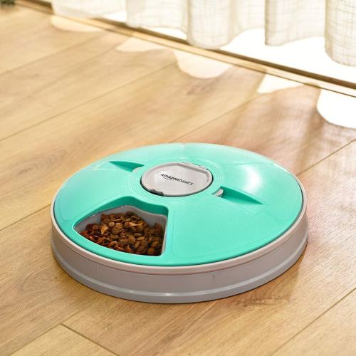 Amazon Basics Automatic Pet Feeder, Electronic Timed Dog and Cat Food Dispenser, 6 Portions, Plastic, Teal, 12 X 12 X 2.3