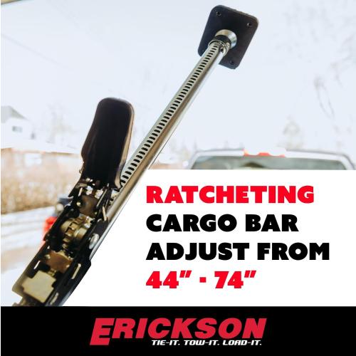 Ratcheting Cargo Bar, Adjustable from 44 to 74, Includes Rubber feet to Prevent Scratching, Great for Keeping Items Secure from Moving in Your Truck Bed