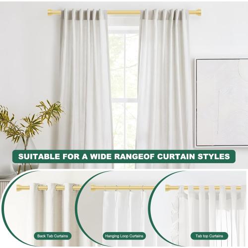 HEI! DEAR 2 Pack Gold Curtain Rods 18 to 60 Inch(1.5-5ft), 1 Inch Heavy Duty, Modern Decorative, Telescoping Window Curtains Rods, Brass Gold