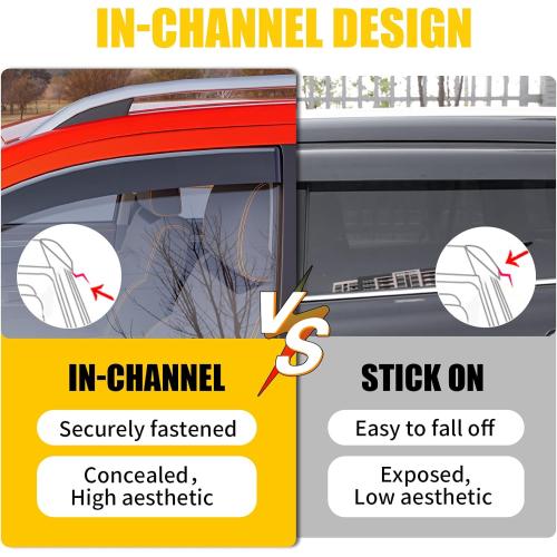 Visor Rain Guards Compatible with 2024 2025 2026 Ford Ranger Front and Rear in-Channel Window Visors Wind Deflectors Weather Shield for 2026 Ranger 4PCS Accessories