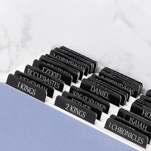 Thinkor Reposition Laminated Bible Tabs, Large Print Stickers, Easy to Read and Apply Bible Tabs for Women and Man (Luxury Black)