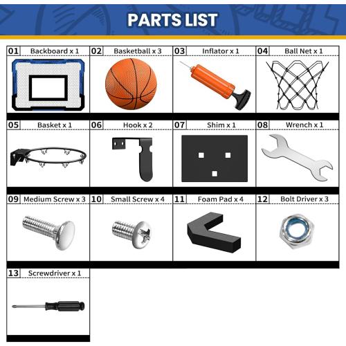 QDRAGON Mini Basketball Hoop, Over The Door Indoor, with 3 Balls/Inflator/Breakaway Rim, Basketball Toy Gifts for Kids and Adults, Suit for Bedroom/Office/Outdoor