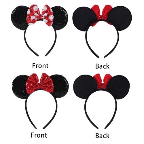 2 Pcs Red Mouse Ears Sequin Headbands,Shiny Bows Headbands, A Perfect Addition to Your Trip Essentials Accessories for Women Grils Princess Decoration Costume Cosplay