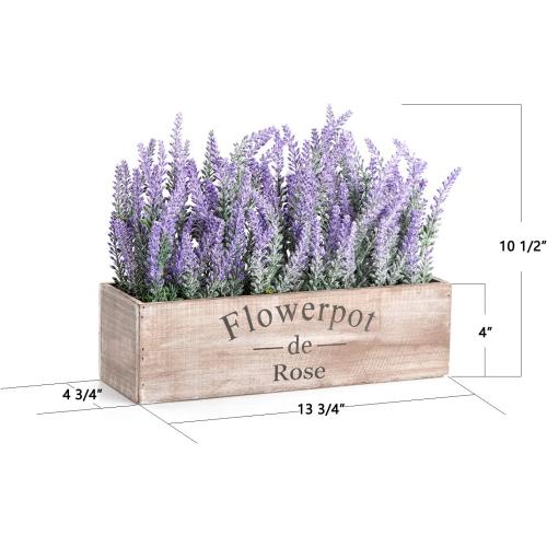 Velener Fake Lavender Plant with Decorative Tray Wooden Box 14- Spring Decorations for Home Office, Cottagecore Country Farmhouse Decor, Bathroom, Porch Decor, Purple Room, Faux Flower Indoor Garden