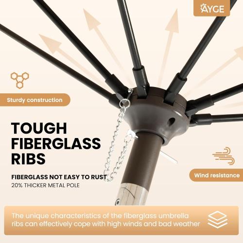 Ayge 7.5FT Large Outdoor Patio Umbrella Market Table Umbrella-UV Resistant, Easy Push Button Tilt and Crank, 6 Sturdy Fiberglass Ribs Heavy-Duty Pool Umbrella for Deck, Backyard,Garden, Yard,Beige