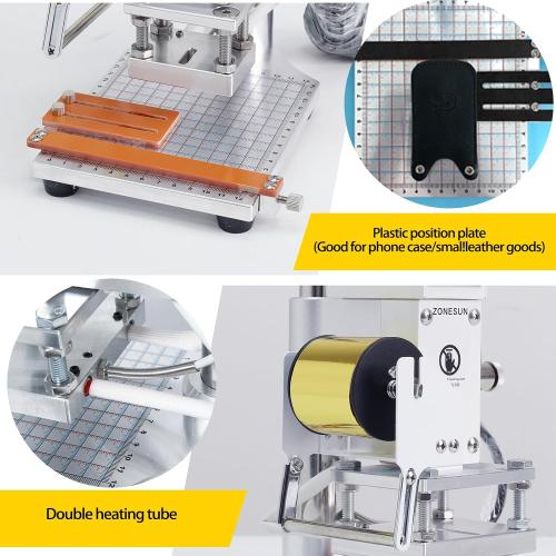 5x7cm Digital Embossing Machine Hot Foil Stamping Machine Manual Tipper Stamper for PVC Leather Pu and Paper Stamping with Paper Holder and Scale