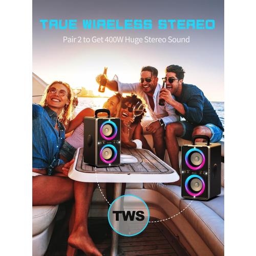 YIER Bluetooth Speaker, 200W Peak Loud Stereo with Big Bass, 20H Playtime, TWS, Fast Charging, Portable Handle, Wireless Large Boombox Bocina with LED Light for Party Outdoor Backyard Camping