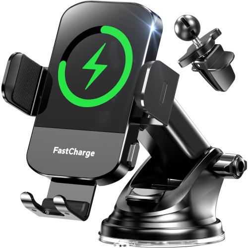 CHGeek Wireless Charger Phone Holders for Your Car, 15W Fast Charging Car Phone Holder Mount, Auto Clamping Truck Cradle Phone Mount for Car, Windshield Dashboard Air Vent Holder