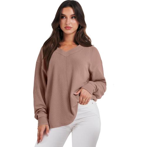Size M ANRABESS Oversized Long Sleeve Shirts for Women Off the Shoulder Sweatshirt Loose V Neck Tunic Tops High Low Sweater 2025